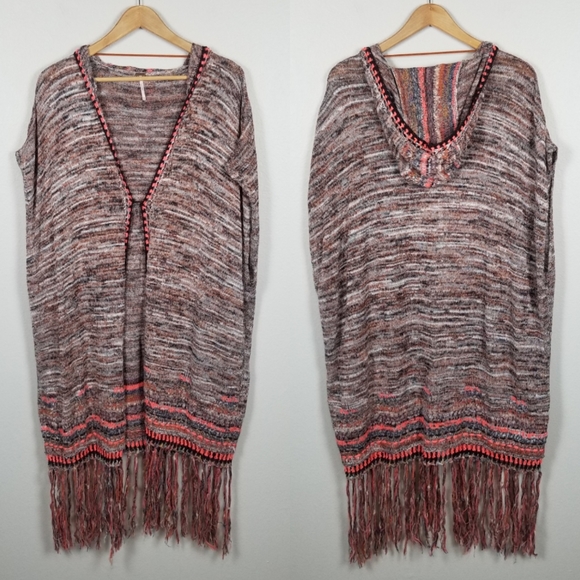 Free People Festival Lagenlook Jungle Heat Hood Tiger Fringe Cardigan Size XS - Picture 4 of 12